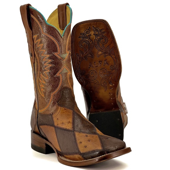 Men’s Genuine Ostrich Patchwork – Square Toe - Picture 4 of 5